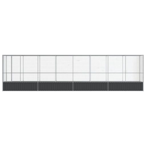 Ezüstszínű acél madárház bővítménnyel 834,5x107x212 cm