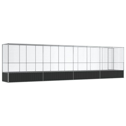 Ezüstszínű acél madárház bővítménnyel 834,5x107x212 cm