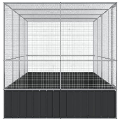Ezüstszínű acél madárház bővítménnyel 418x207x212 cm