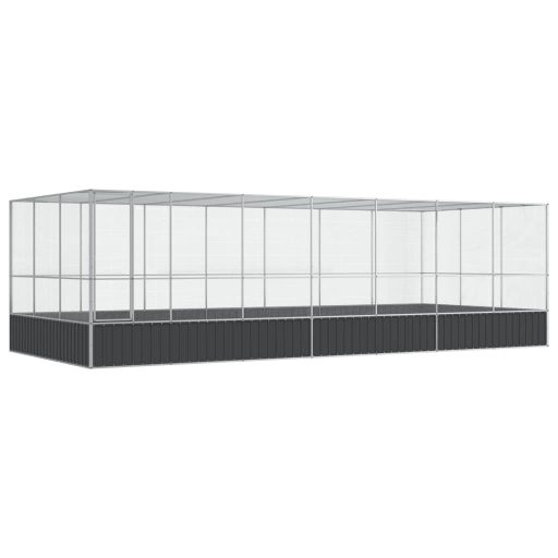 Ezüstszínű acél madárház bővítménnyel 725x307x212 cm