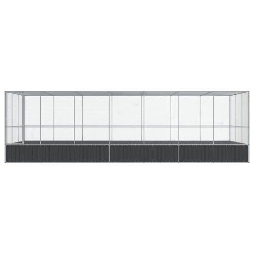 Ezüstszínű acél madárház bővítménnyel 725x307x212 cm
