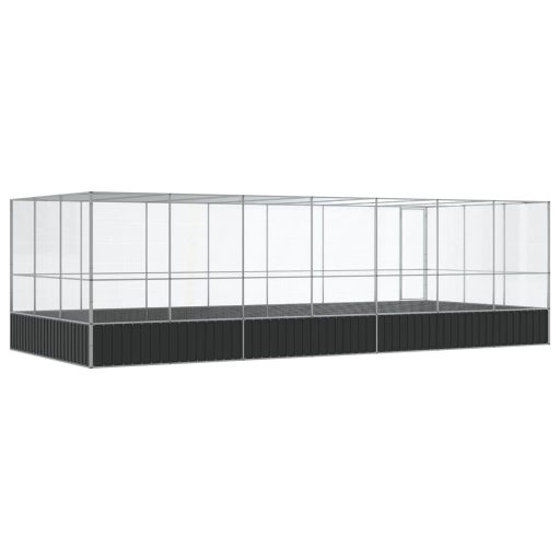 Ezüstszínű acél madárház bővítménnyel 725x307x212 cm