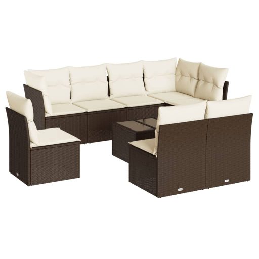 9 részes barna polyrattan kerti ülőgarnitúra párnákkal