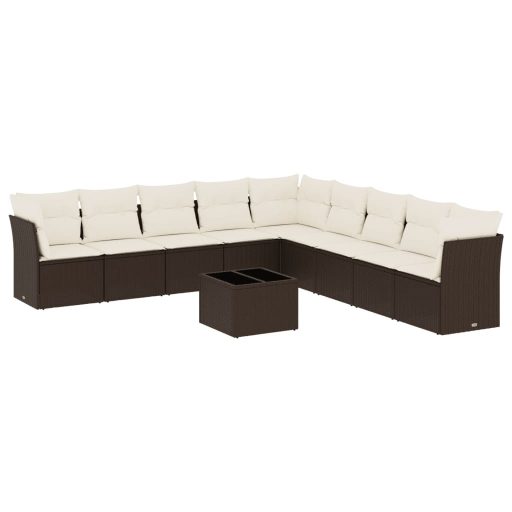 10 részes barna polyrattan kerti ülőgarnitúra párnákkal
