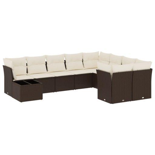 10 részes barna polyrattan kerti ülőgarnitúra párnákkal