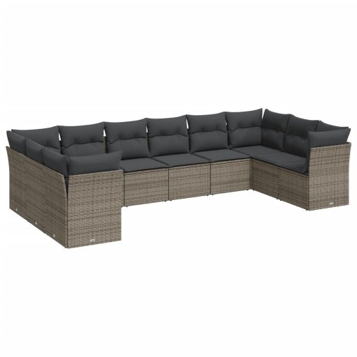 10 részes szürke polyrattan kerti ülőgarnitúra párnákkal