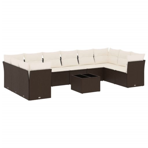 11 részes barna polyrattan kerti ülőgarnitúra párnákkal