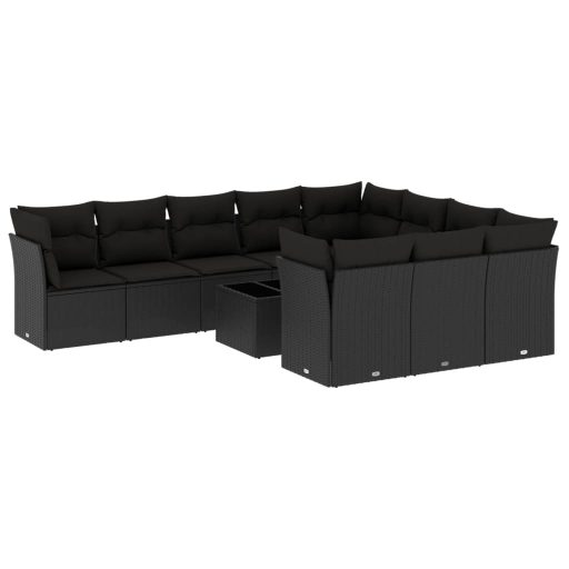 11 részes fekete polyrattan kerti ülőgarnitúra párnákkal