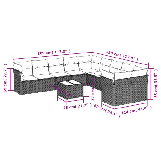 11 részes barna polyrattan kerti ülőgarnitúra párnákkal