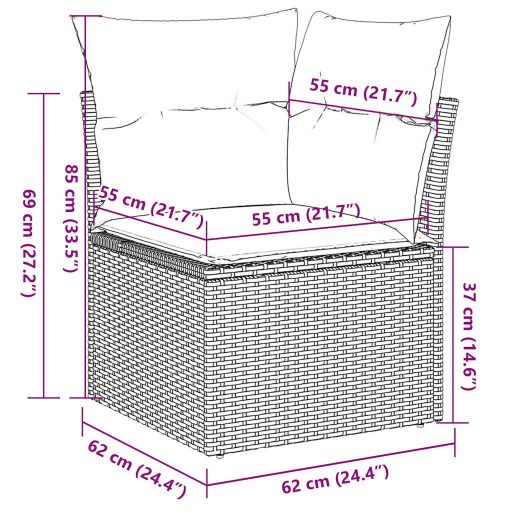 9 részes barna polyrattan kerti ülőgarnitúra párnákkal