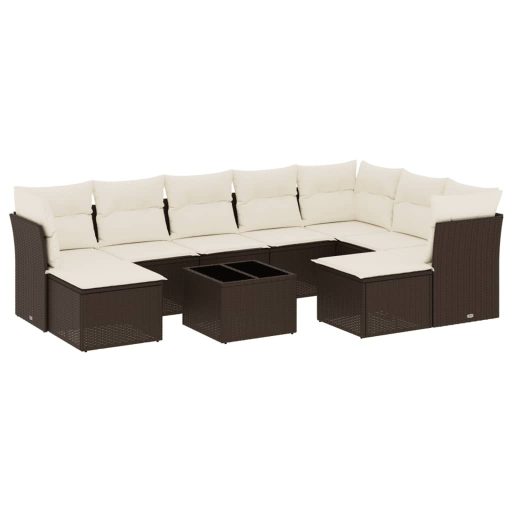 10 részes barna polyrattan kerti ülőgarnitúra párnákkal