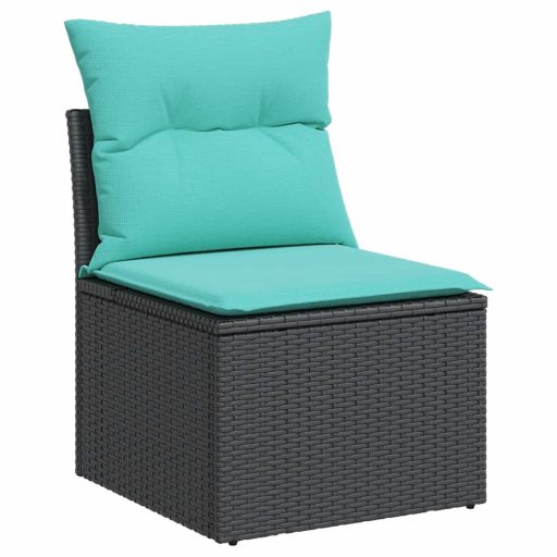 10 részes fekete polyrattan kerti ülőgarnitúra párnával