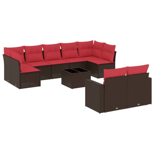 10 részes barna polyrattan kerti ülőgarnitúra párnákkal