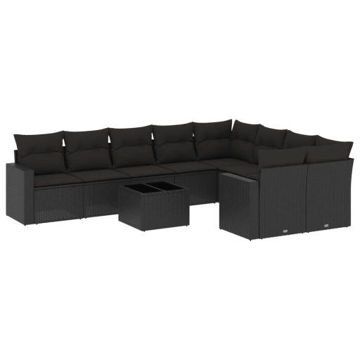 10 részes fekete polyrattan kerti ülőgarnitúra párnákkal