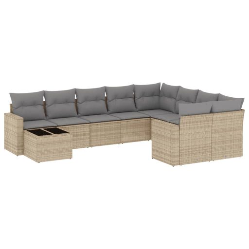 10 részes bézs polyrattan kerti ülőgarnitúra párnával