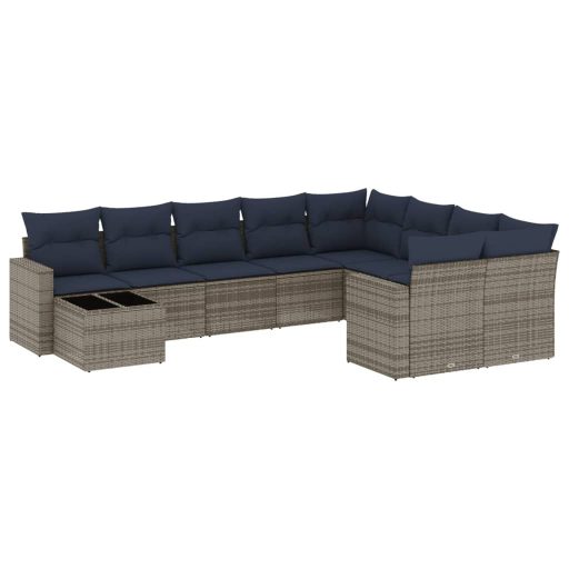 10 részes szürke polyrattan kerti ülőgarnitúra párnával