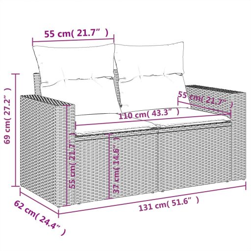 10 részes szürke polyrattan kerti ülőgarnitúra párnával