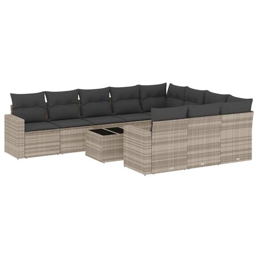 11 részes világosszürke polyrattan kerti ülőgarnitúra párnákkal