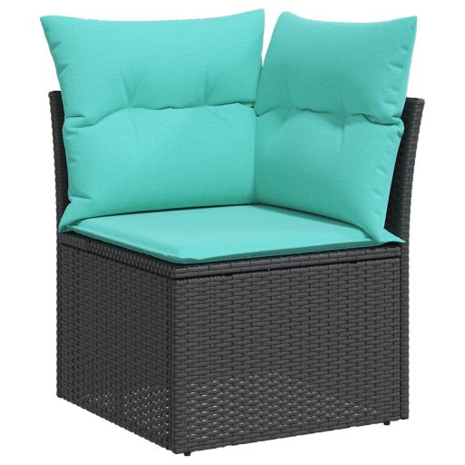 10 részes fekete polyrattan kerti ülőgarnitúra párnával