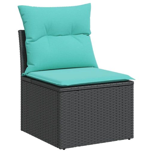 10 részes fekete polyrattan kerti ülőgarnitúra párnával