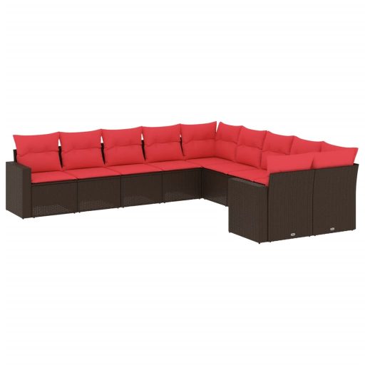10 részes barna polyrattan kerti ülőgarnitúra párnákkal