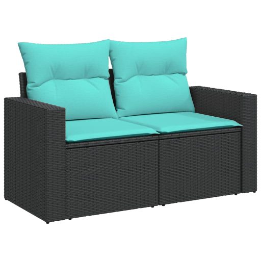 11 részes fekete polyrattan kerti ülőgarnitúra párnákkal