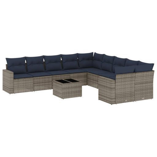 11 részes szürke polyrattan kerti ülőgarnitúra párnákkal