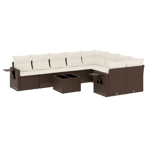 10 részes barna polyrattan kerti ülőgarnitúra párnákkal