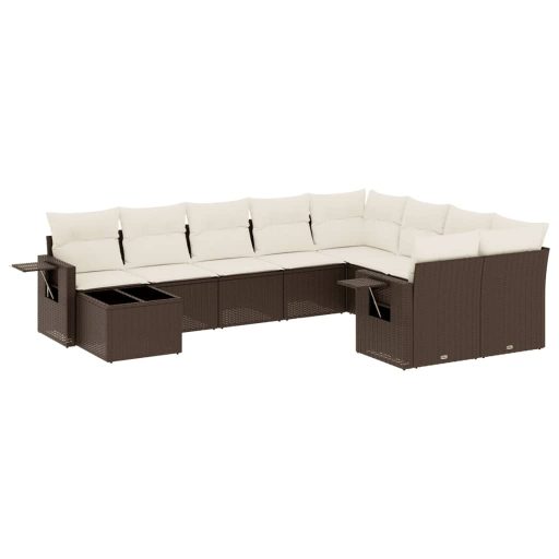 10 részes barna polyrattan kerti ülőgarnitúra párnákkal