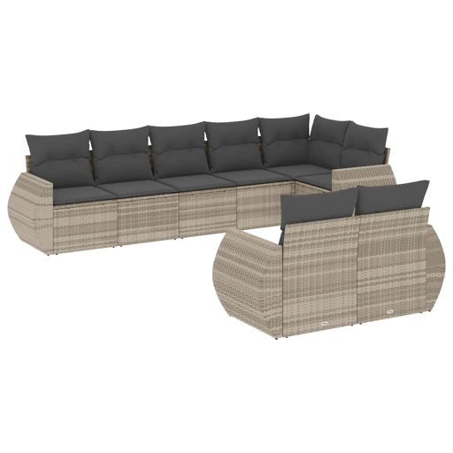 8 részes világosszürke polyrattan kerti ülőgarnitúra párnával