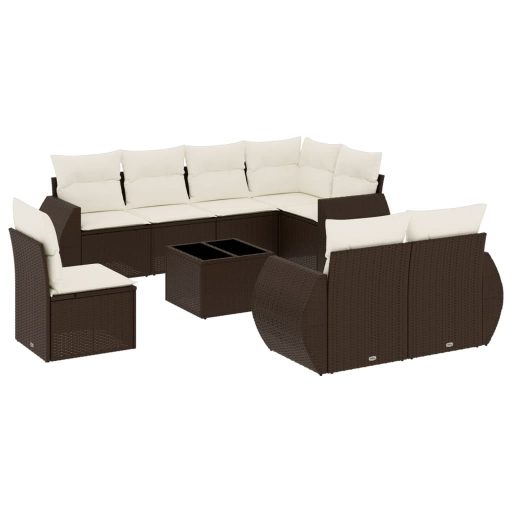 9 részes barna polyrattan kerti ülőgarnitúra párnákkal
