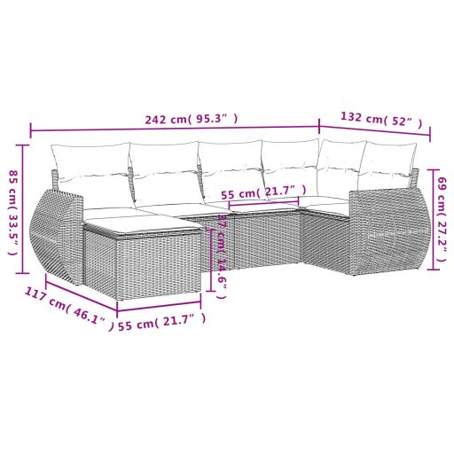 6 részes bézs polyrattan kerti ülőgarnitúra párnával