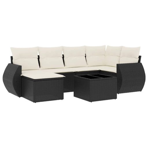 7 részes fekete polyrattan kerti ülőgarnitúra párnával