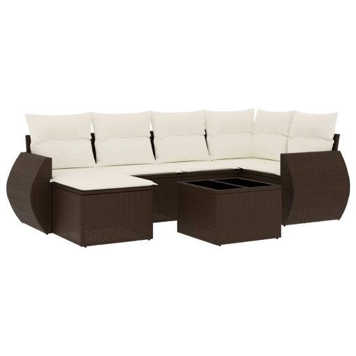 7 részes barna polyrattan kerti ülőgarnitúra párnákkal
