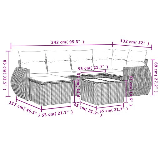 7 részes barna polyrattan kerti ülőgarnitúra párnákkal