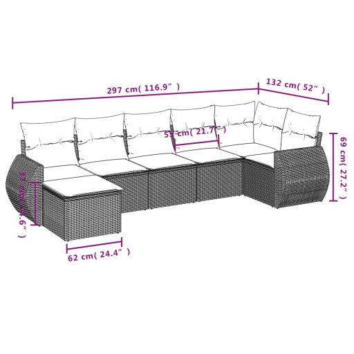 7 részes bézs polyrattan kerti ülőgarnitúra párnákkal