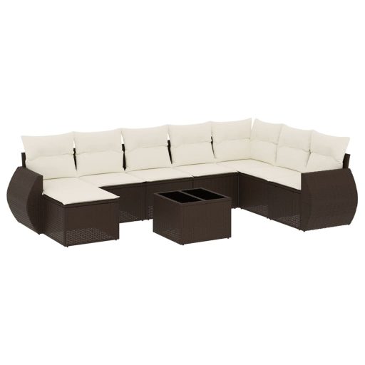 9 részes barna polyrattan kerti ülőgarnitúra párnákkal