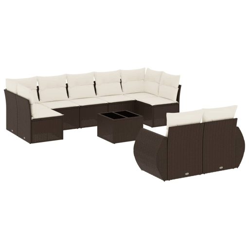 10 részes barna polyrattan kerti ülőgarnitúra párnákkal