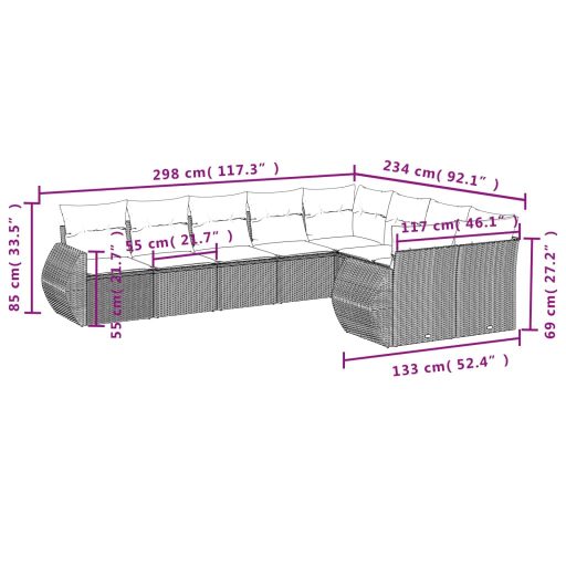 9 részes szürke polyrattan kerti ülőgarnitúra párnákkal