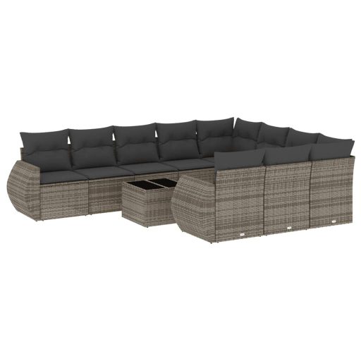 11 részes szürke polyrattan kerti ülőgarnitúra párnákkal