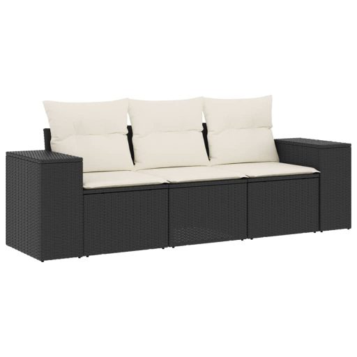 3 részes fekete polyrattan kerti ülőgarnitúra párnával