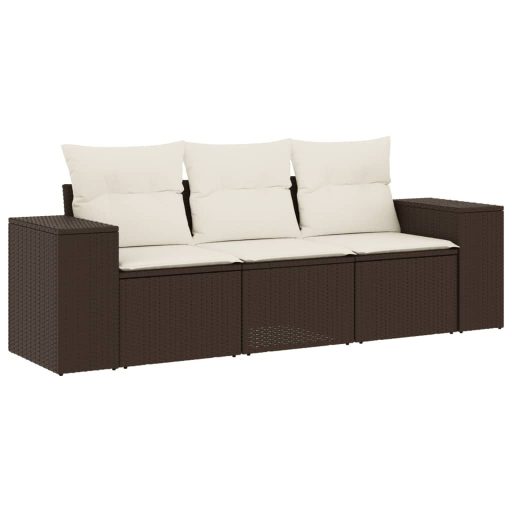 3 részes barna polyrattan kerti ülőgarnitúra párnával