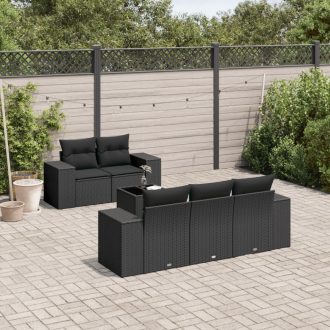   6 részes fekete polyrattan kerti ülőgarnitúra párnákkal