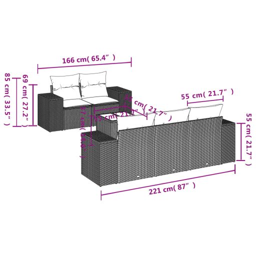 6 részes barna polyrattan kerti ülőgarnitúra párnával