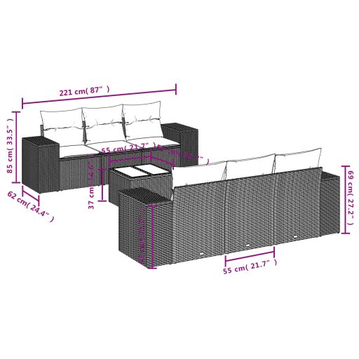 7 részes barna polyrattan kerti ülőgarnitúra párnákkal