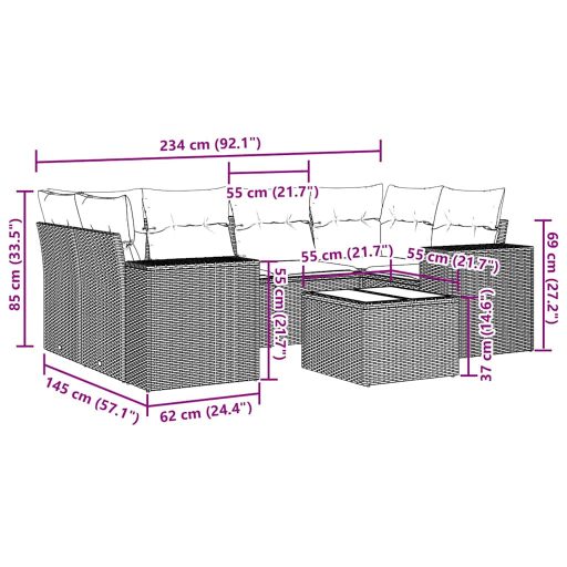 7 részes világosszürke polyrattan kerti ülőgarnitúra párnákkal