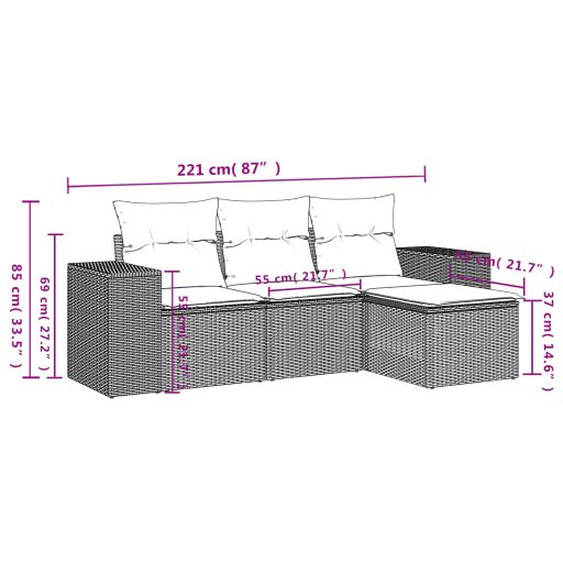4 részes barna polyrattan kerti ülőgarnitúra párnákkal