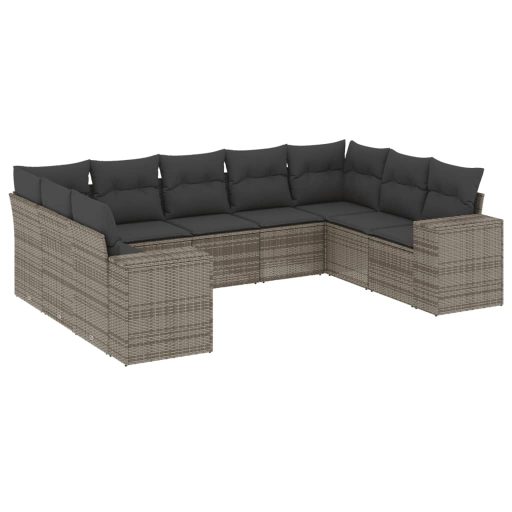 9 részes szürke polyrattan kerti ülőgarnitúra párnákkal