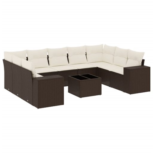 10 részes barna polyrattan kerti ülőgarnitúra párnákkal