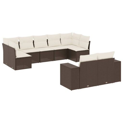 9 részes barna polyrattan kerti ülőgarnitúra párnákkal